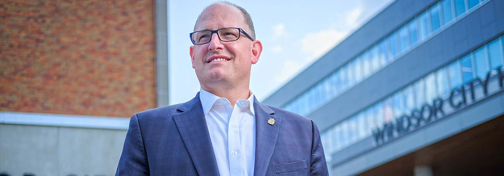 Mayor Drew Dilkens outside the new Windsor City Hall in 2018