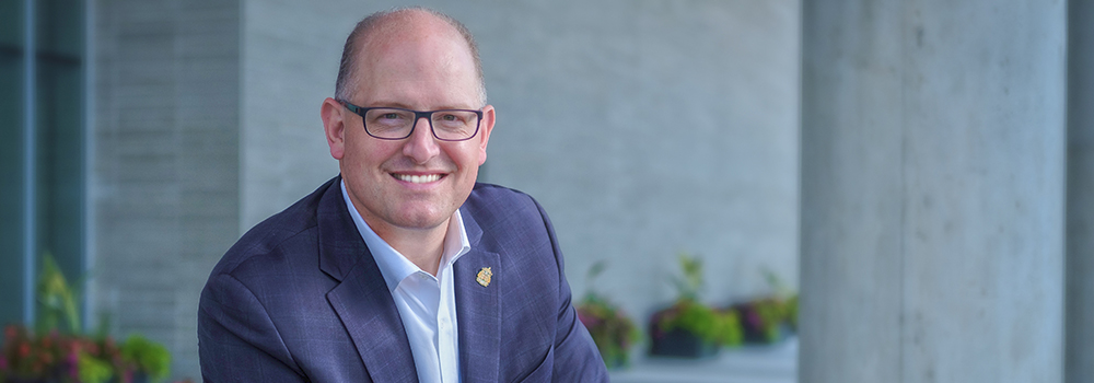 Mayor Drew Dilkens outside Windsor City Hall in 2018