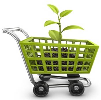 Sapling in a green shopping cart