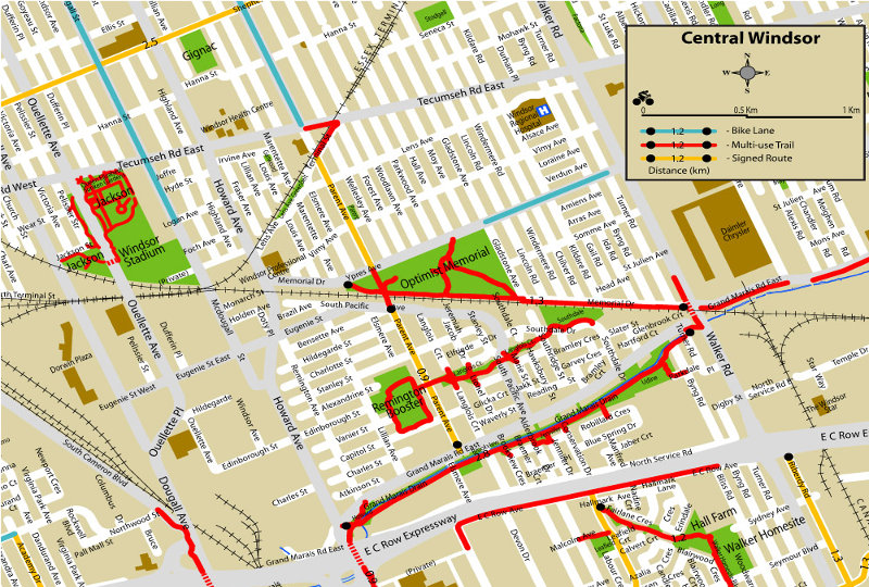 a rendered map of the Central Windsor trail