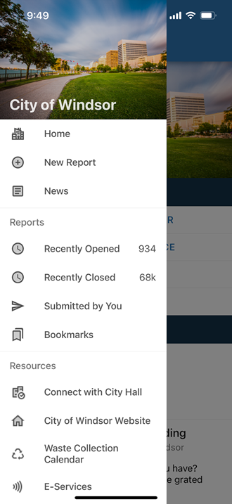 Mobile App menu options