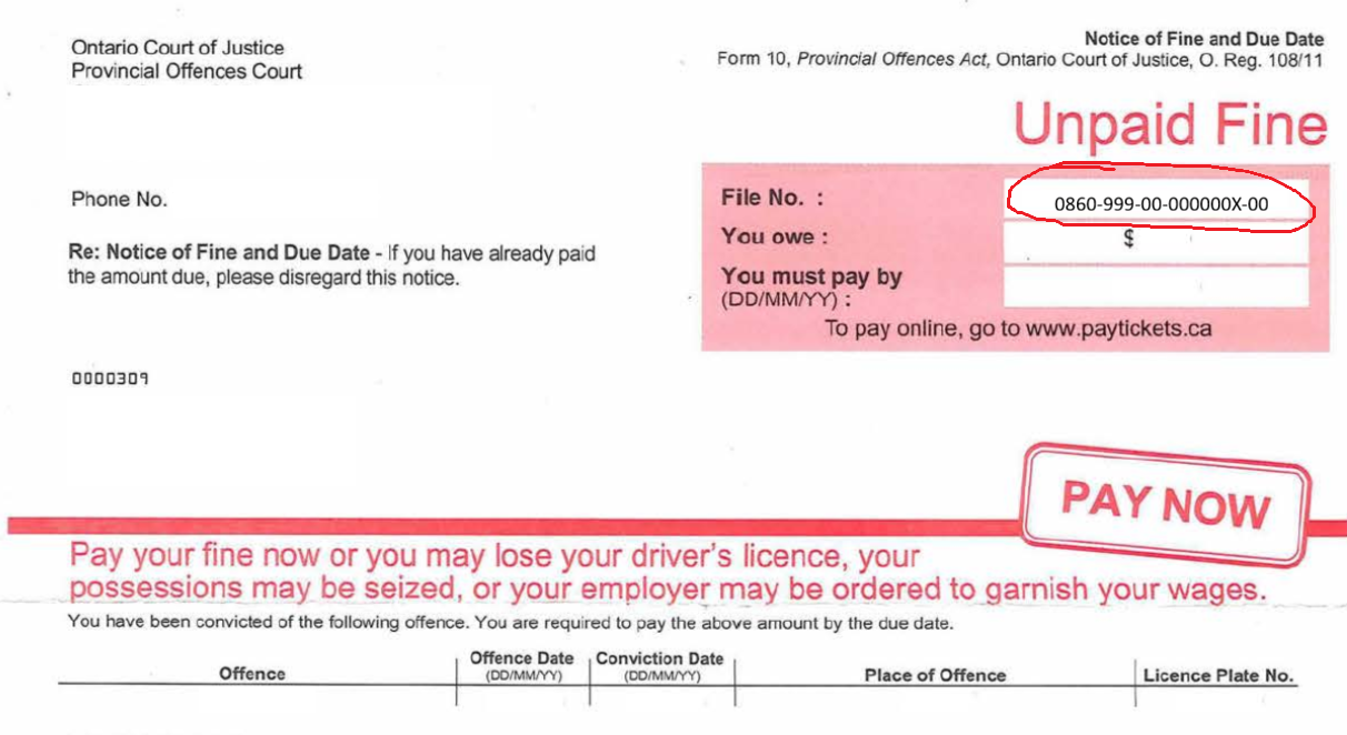 Notice of Fine and Due Date Notice of Fine and Due Date sample, as detailed above