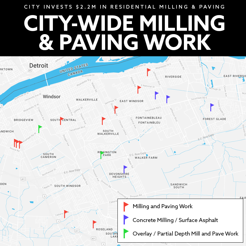 Map of city-wide milling and paving work, as detailed above