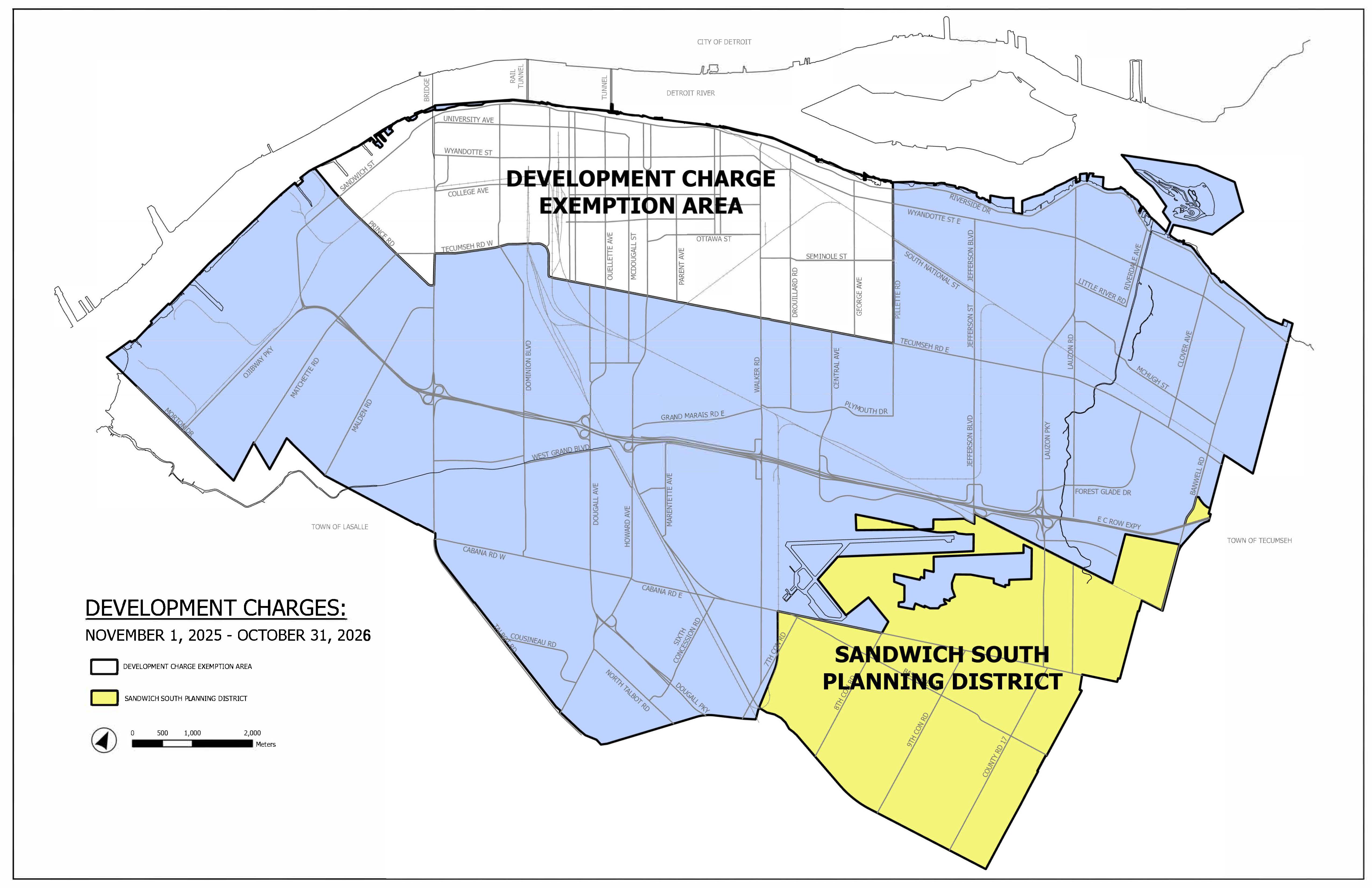 Map of Development Charge Districts from November 1, 2025 - October 31, 2026.  