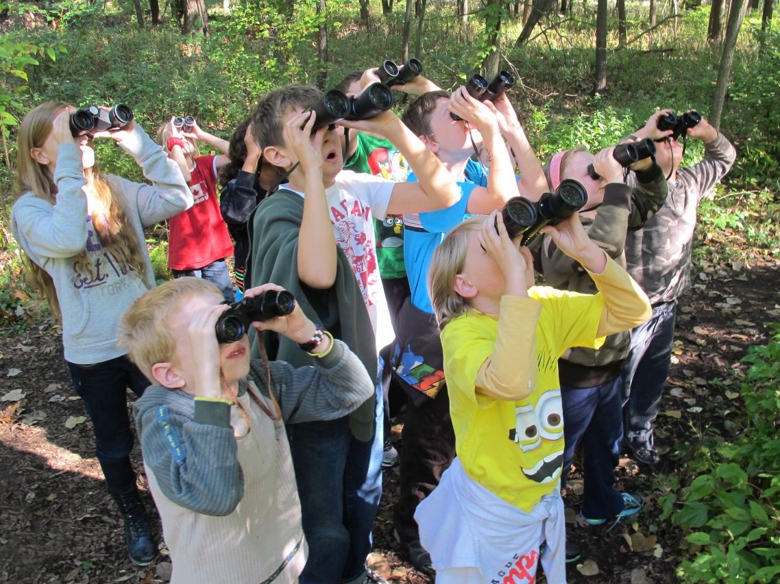 Children bird watching at Ojibway Park