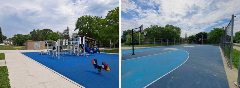 Playground and basketball court