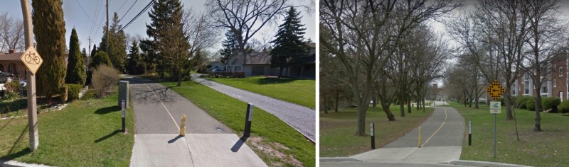 Paved bike path between trees