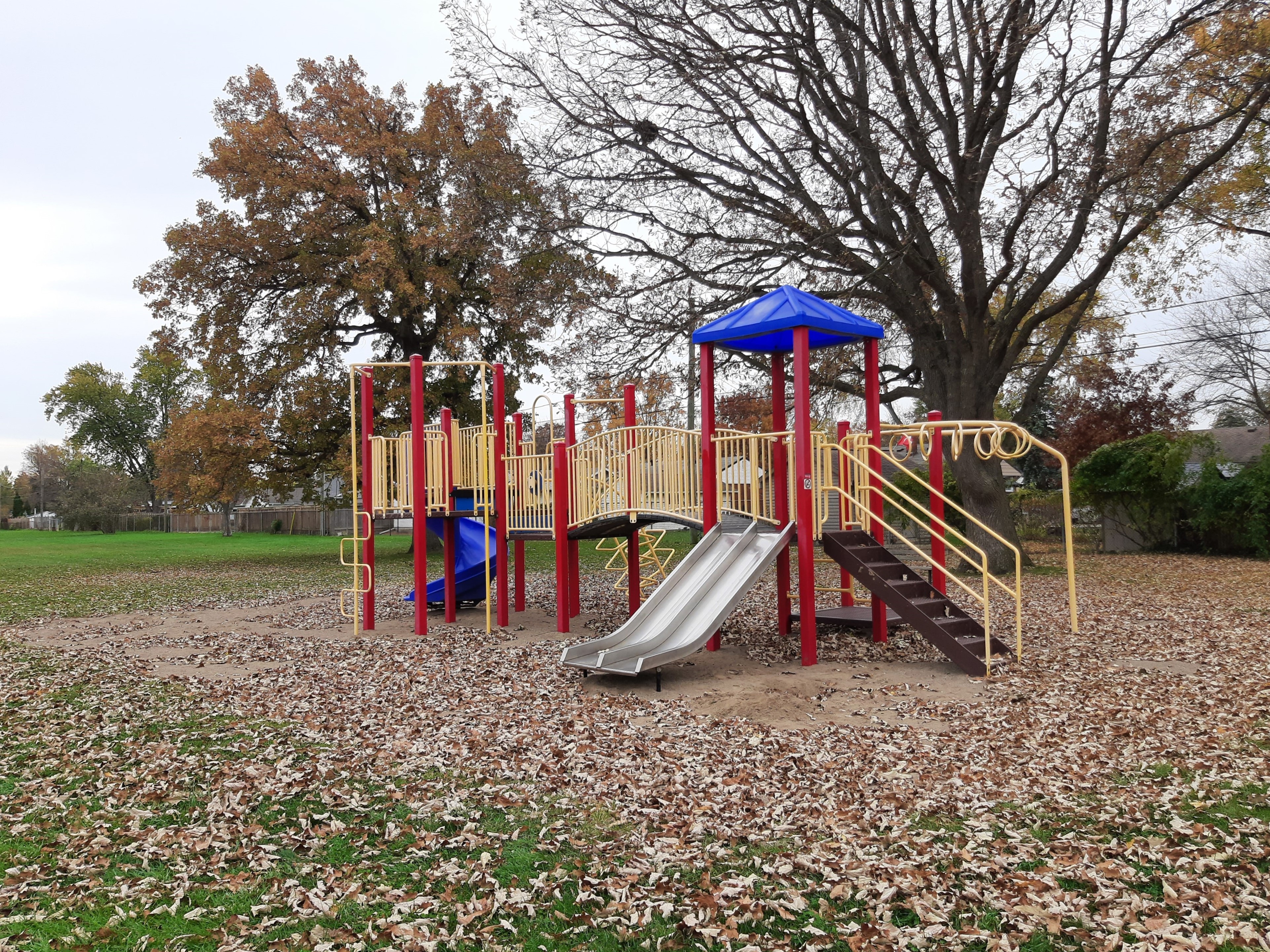 Playground in autumn with trees in background