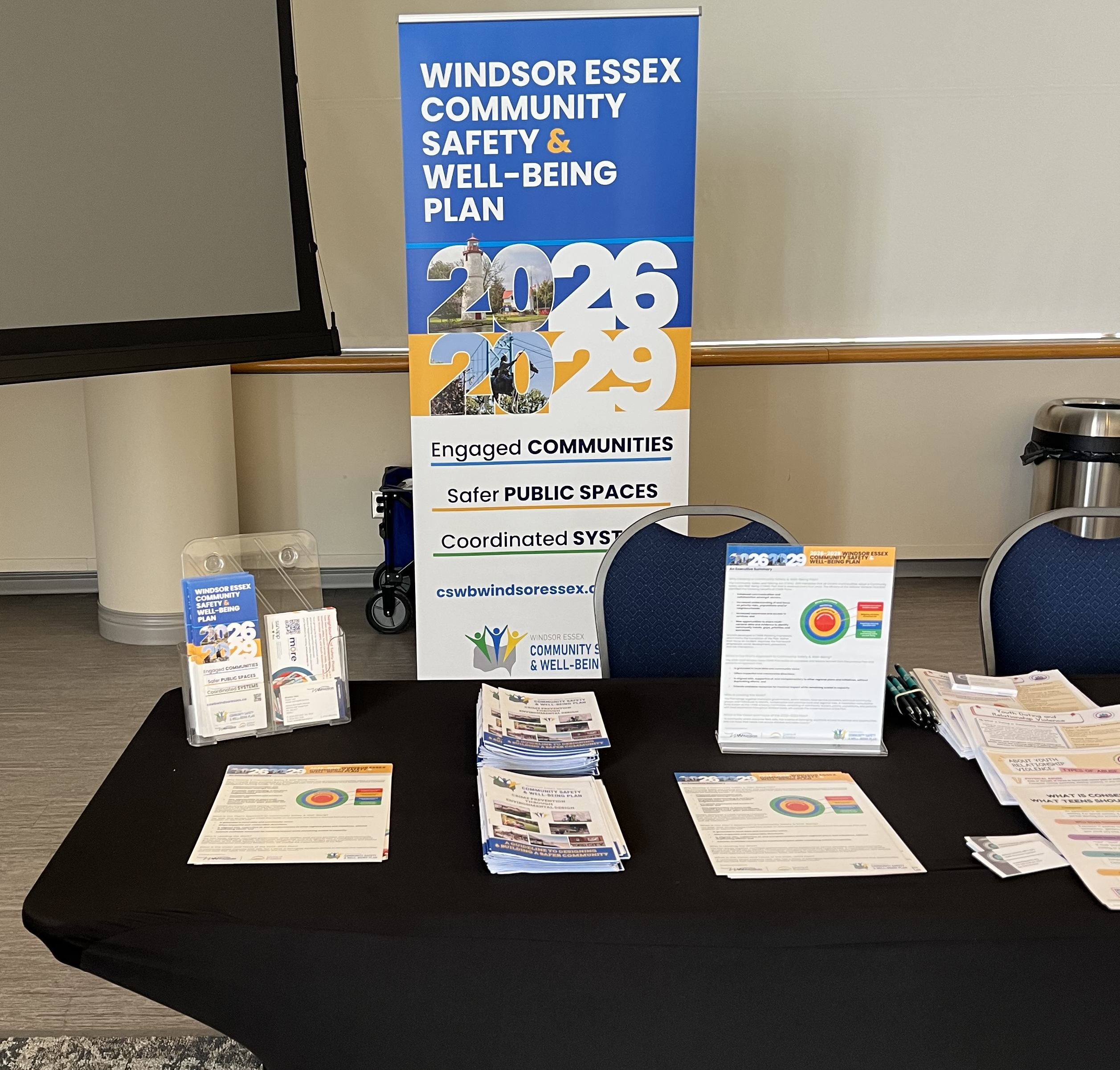 March 24, 2026 - Stronger Networks, Stronger Advocacy Conference - Information Booth Information booth displaying Windsor Essex Community Safety & Well-Being Plan banner and resources