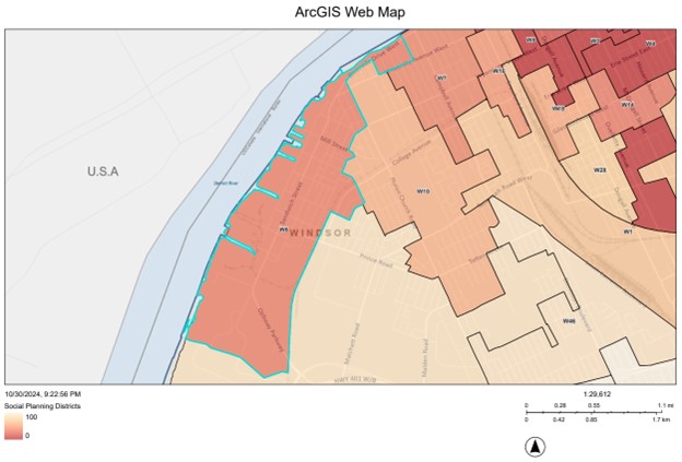 Map of the W6 Social Planning District in Windsor