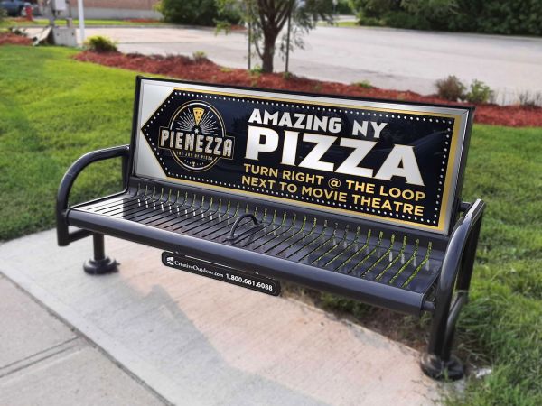 Transit Windsor bench ad example for a pizza restaurant