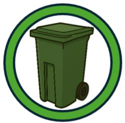 Green bin inside a green circle, indicating that food scraps and, fats, oils, and grease should go in the green bin.